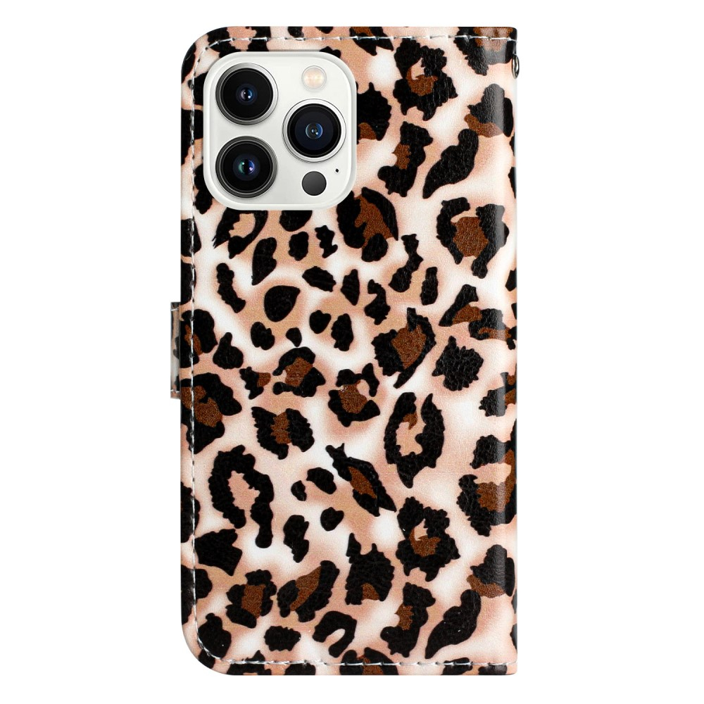 iPhone 16 Pro Max Leder Tasche Hülle mit Kartenfach Leo Print