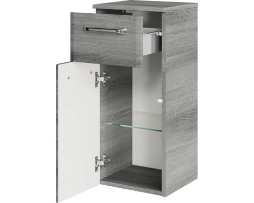 Pelipal Quickset 328 badkamermeubelset (B x H x D 175 x 200 x 39 cm), grafiet getextureerde fronten (horizontaal patroon), met witte glazen wastafel, hoge kast, onderkast en bovenkast (328.120009)