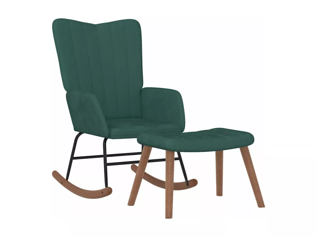 Chaise à bascule avec repose-pied Vert foncé Velours
