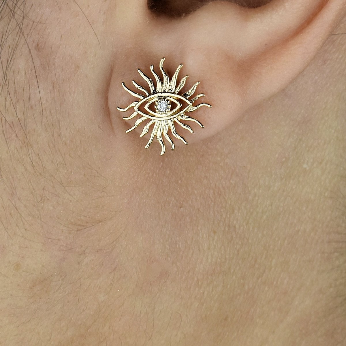 Boucles d'oreilles oeil soleil oxyde de zirconium Plaqué OR 750 3 microns