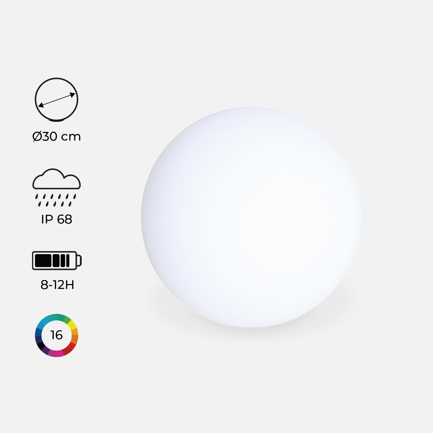 Boule led 30cm - sphère décorative lumineuse. 16 couleurs. Ø 30 cm