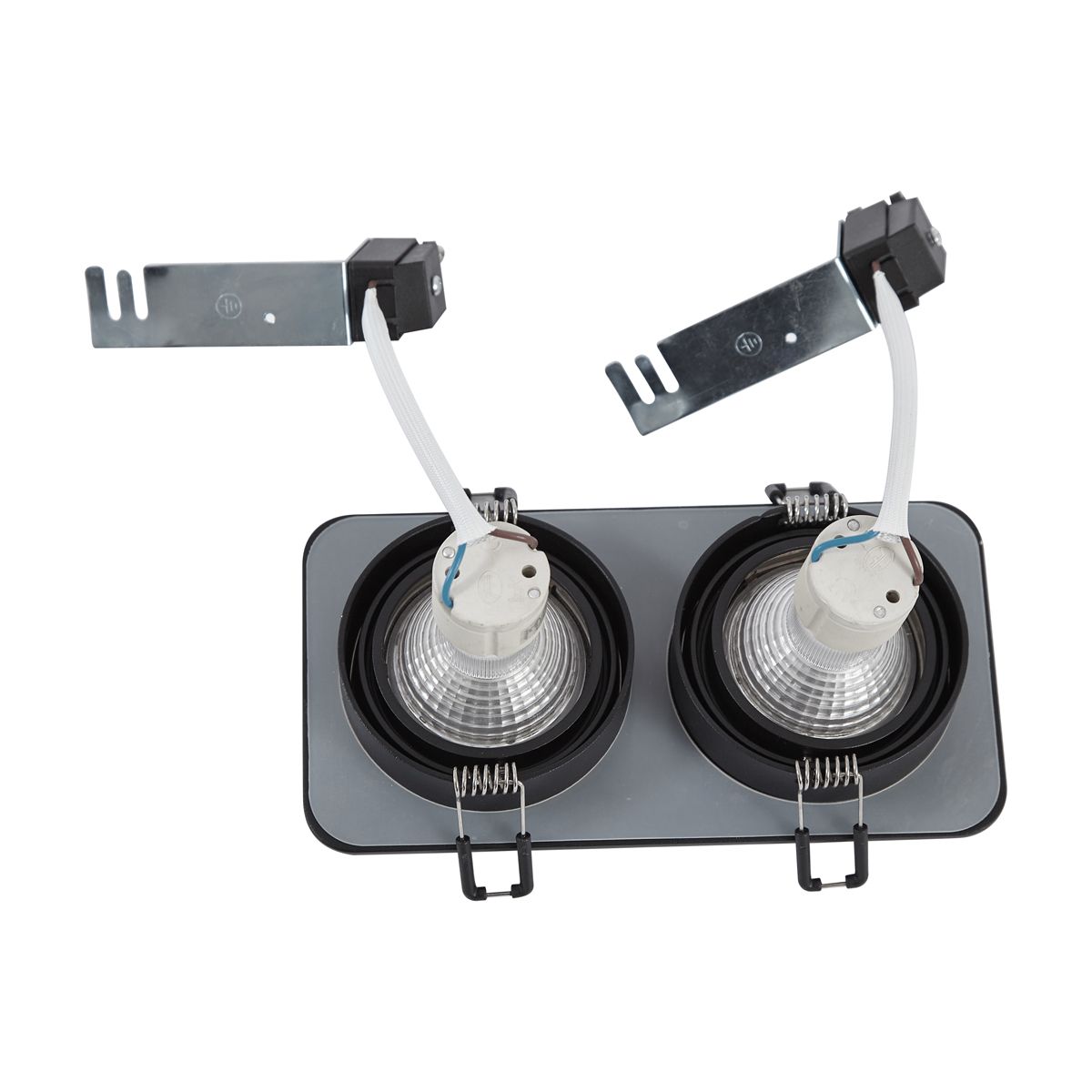 Set van 6 Afgeronde inbouwspot zwart GU10 50mm draai- en kantelbaar IP44 2-lichts - Alberto