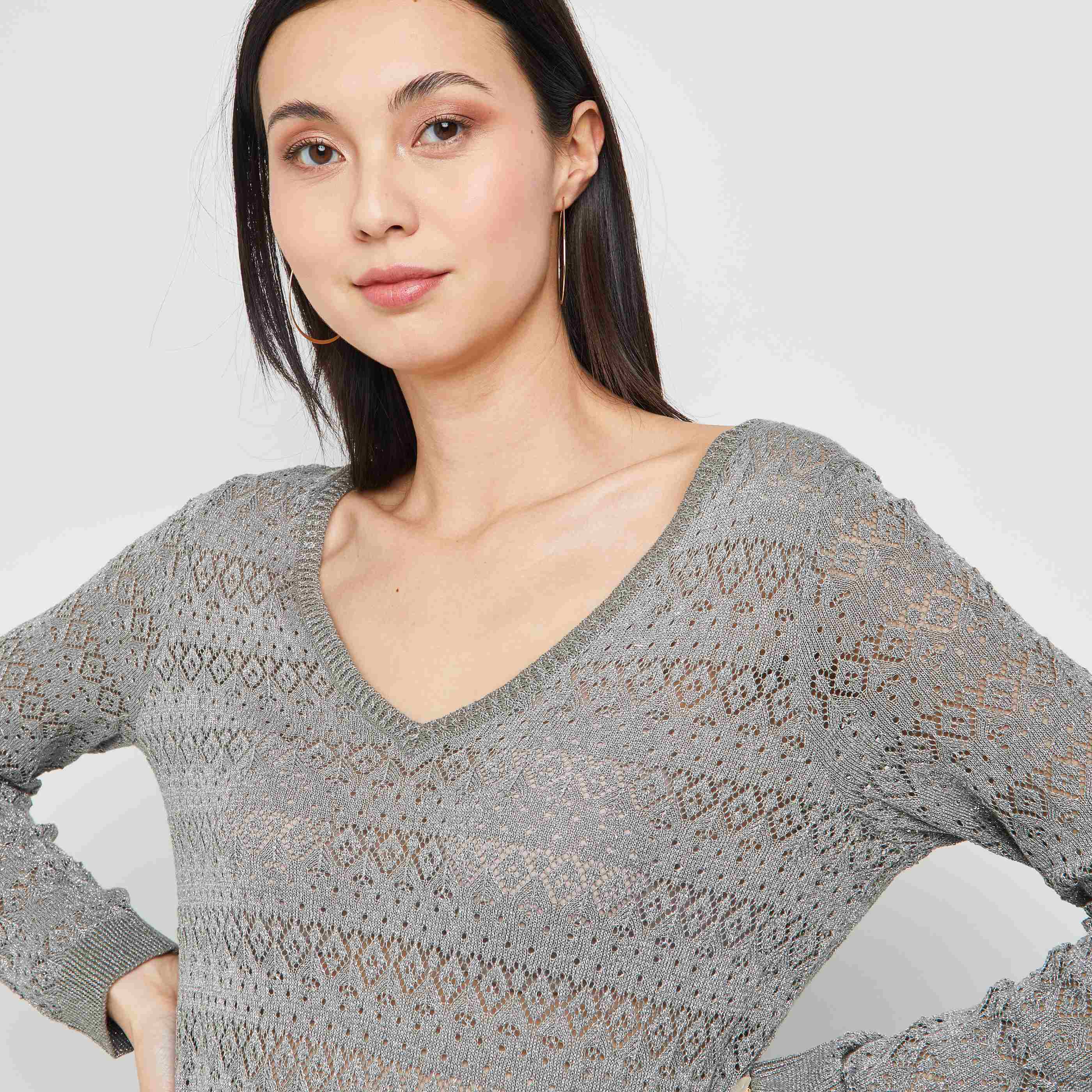 Pull ajouré femme - KAKI