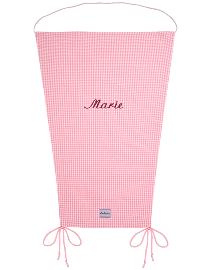 Personalisierter Sonnenschutz Kinderwagen rosa (Stickfarbe: apfelgrün)