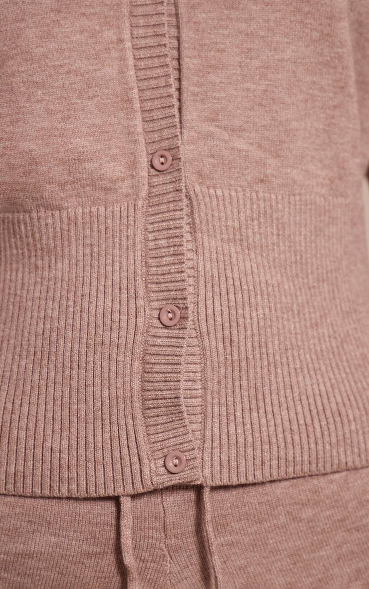 Taupe Cardigan Côtelé Ajusté À La Taille En Maille Petite