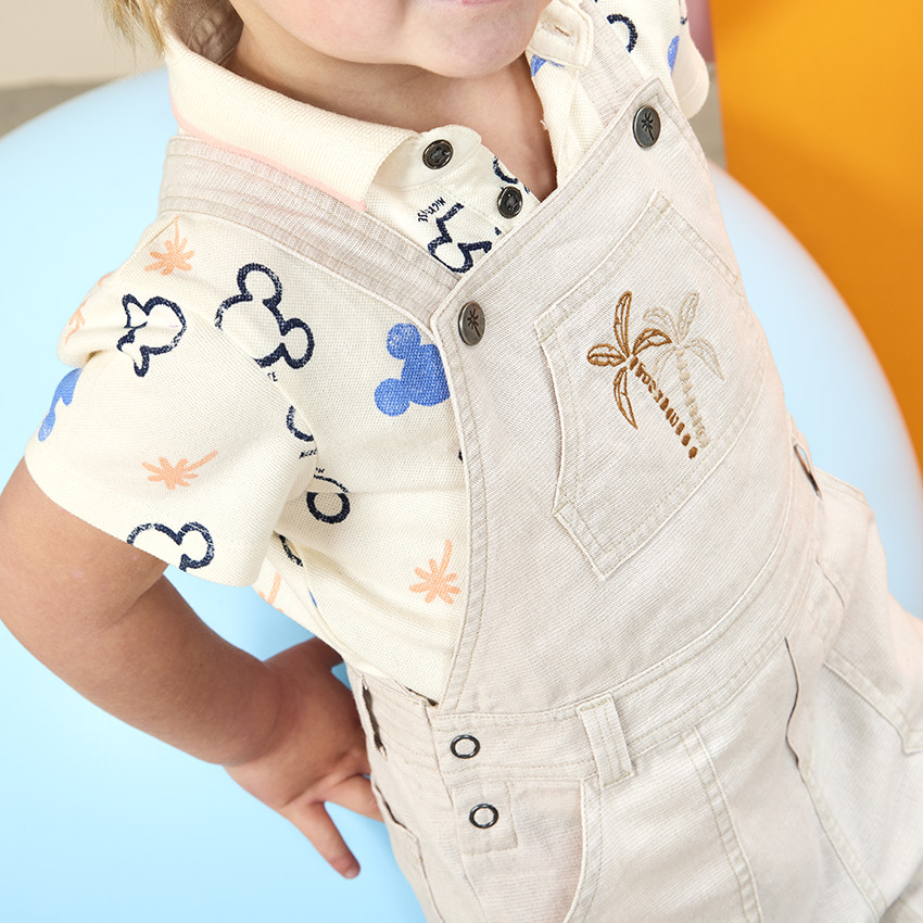 Salopette courte broderie palmiers pour bébé garçon
