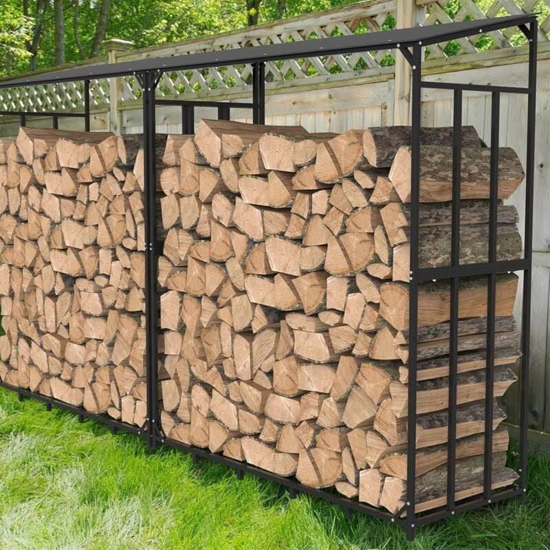 Xxxl Kaminholzregal Außen Brennholzregal verzinkt Metall Holzlager mit Dach Garten Kaminholzunterstand 1,66 m³ bis 300kg 156x60x176 cm