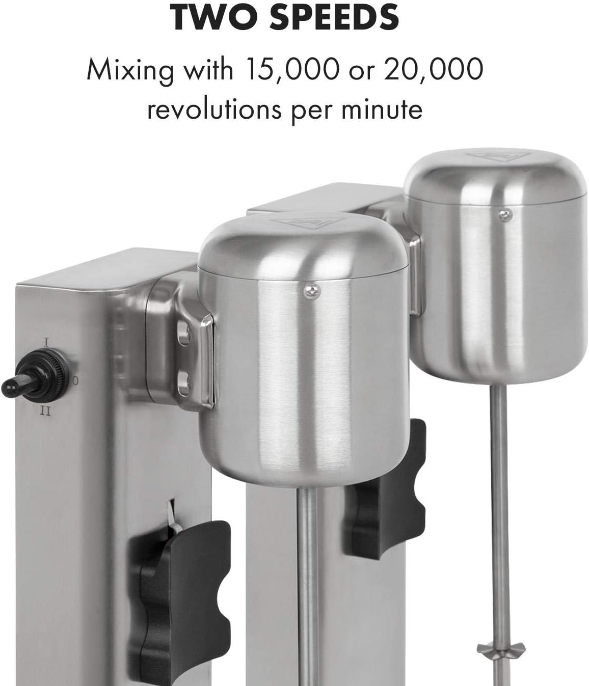Klarstein Kraftpaket II Pro Doppel Drink Mixer, 160 Watt, 2 x 1 L, 2 Stufen, 20000 U/min, 2 Mixbecher aus Edelstahl, Milk- & Proteinshake, Doppel-Getränkemixer, Cocktail, Bar Mixer, Gastro, silber