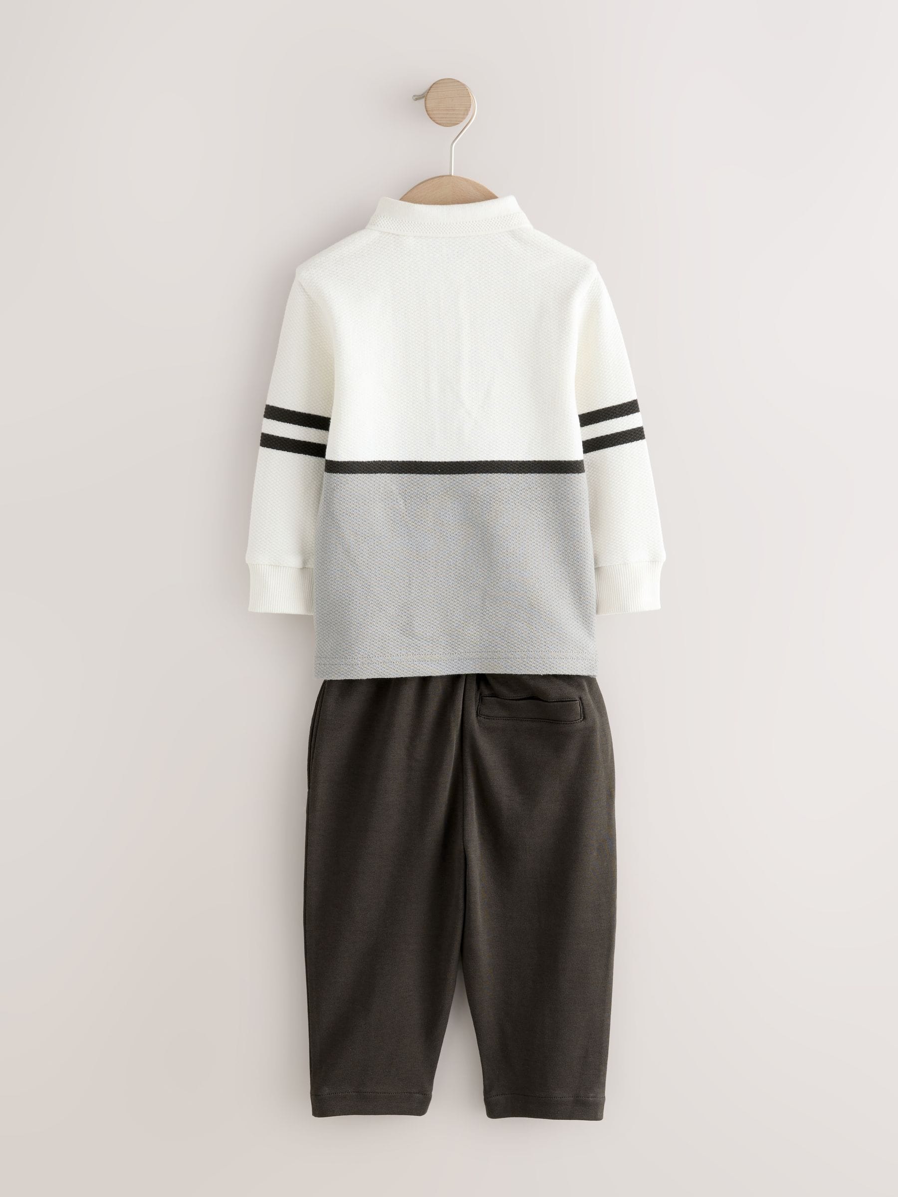 Grijs/witte rits - Set van poloshirt met lange mouwen en joggingbroek (3mnd-7jr)