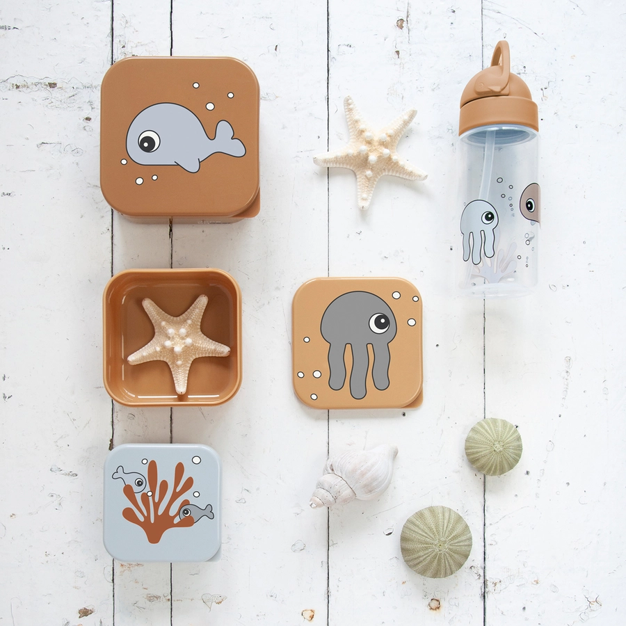 Done by Deer™ Snackbox-Set 3-er Pack Sea friends in senfgelbgrau