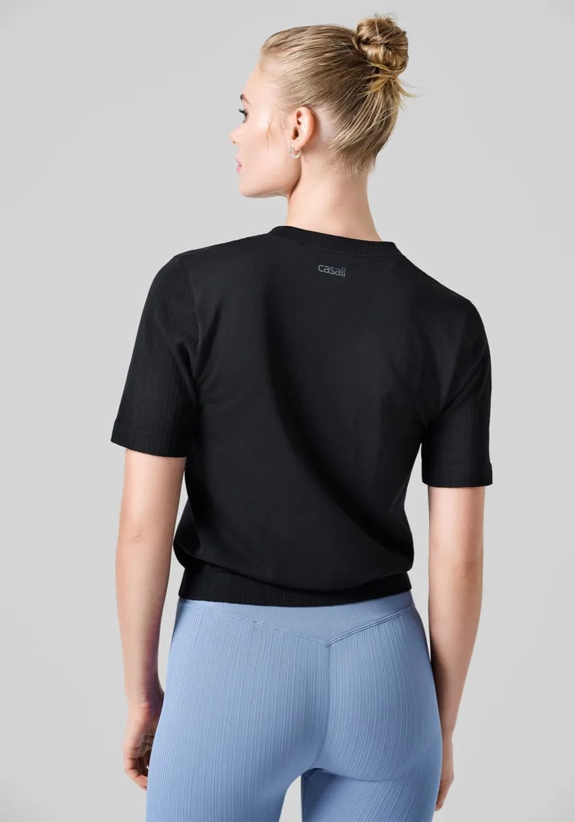 Casall Seamless Rib Sleeve Tee Black