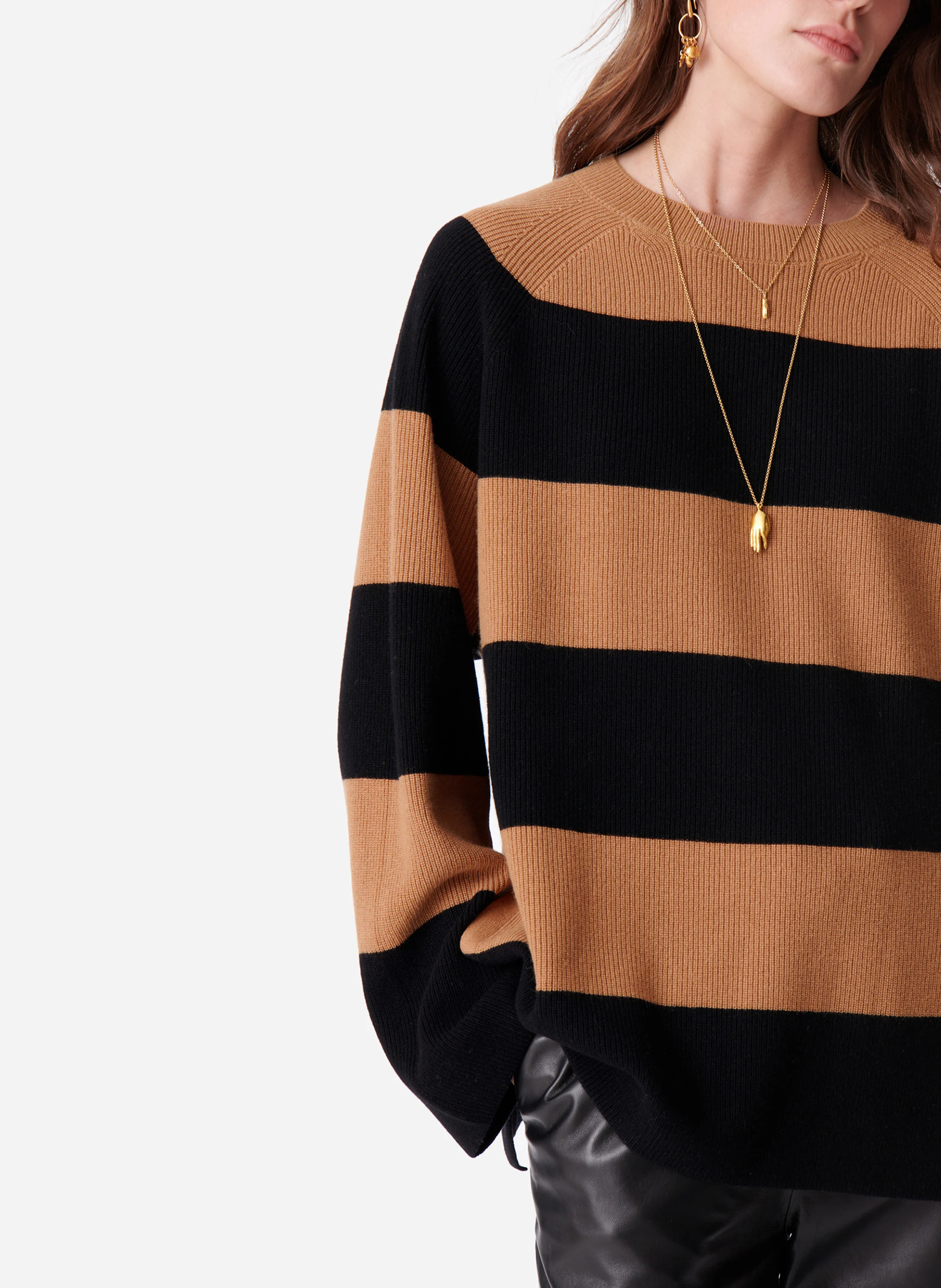 DANIA - Pull col rond ample en laine | Multicolore