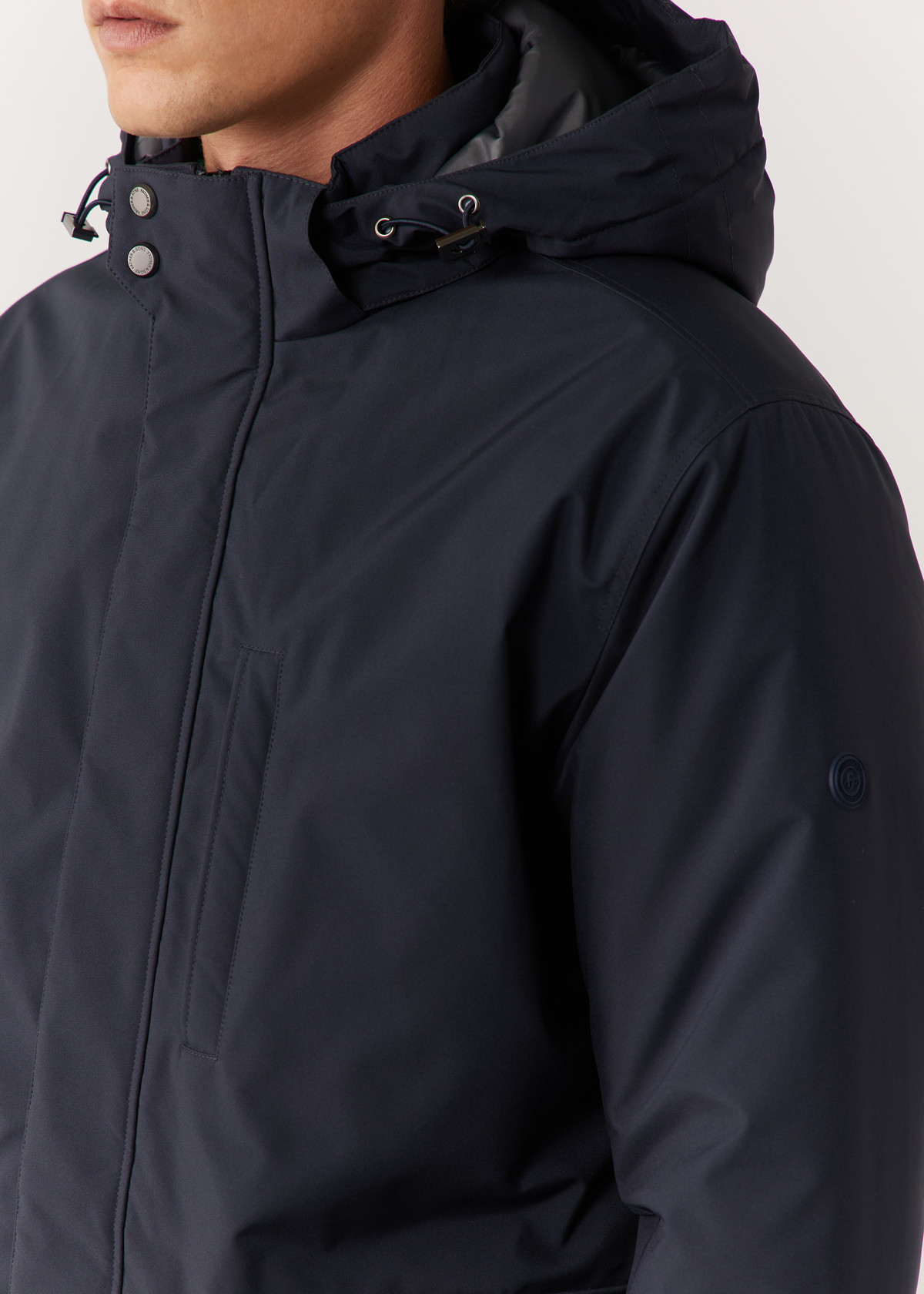 Parka unie bleu marine à capuche amovible