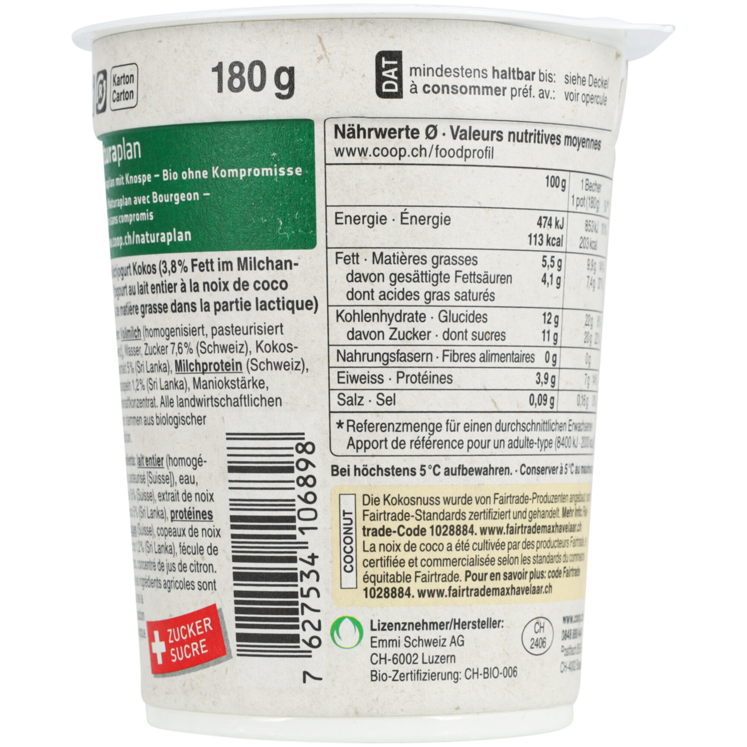 Naturaplan Bio Fairtrade Joghurt Kokosnuss 2x180g