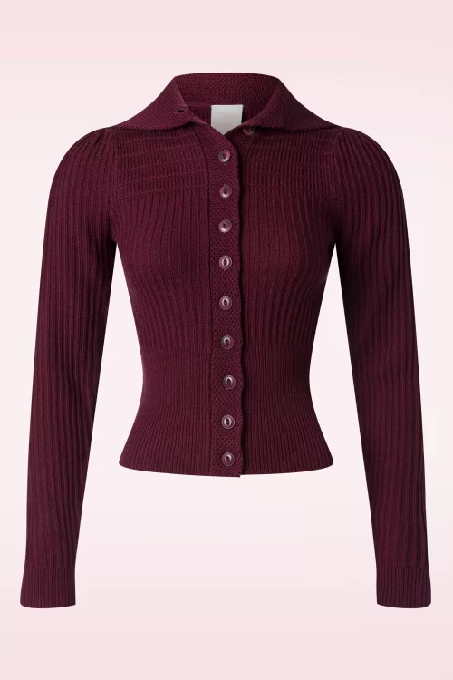 Emmy Design The Notable merino wollen gebreide jacket cardi in pruimpaars
