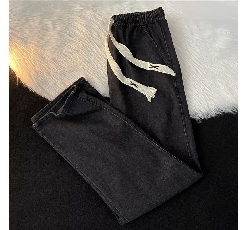 Plummie - Gewassen wijde jeans met trekkoordtaille