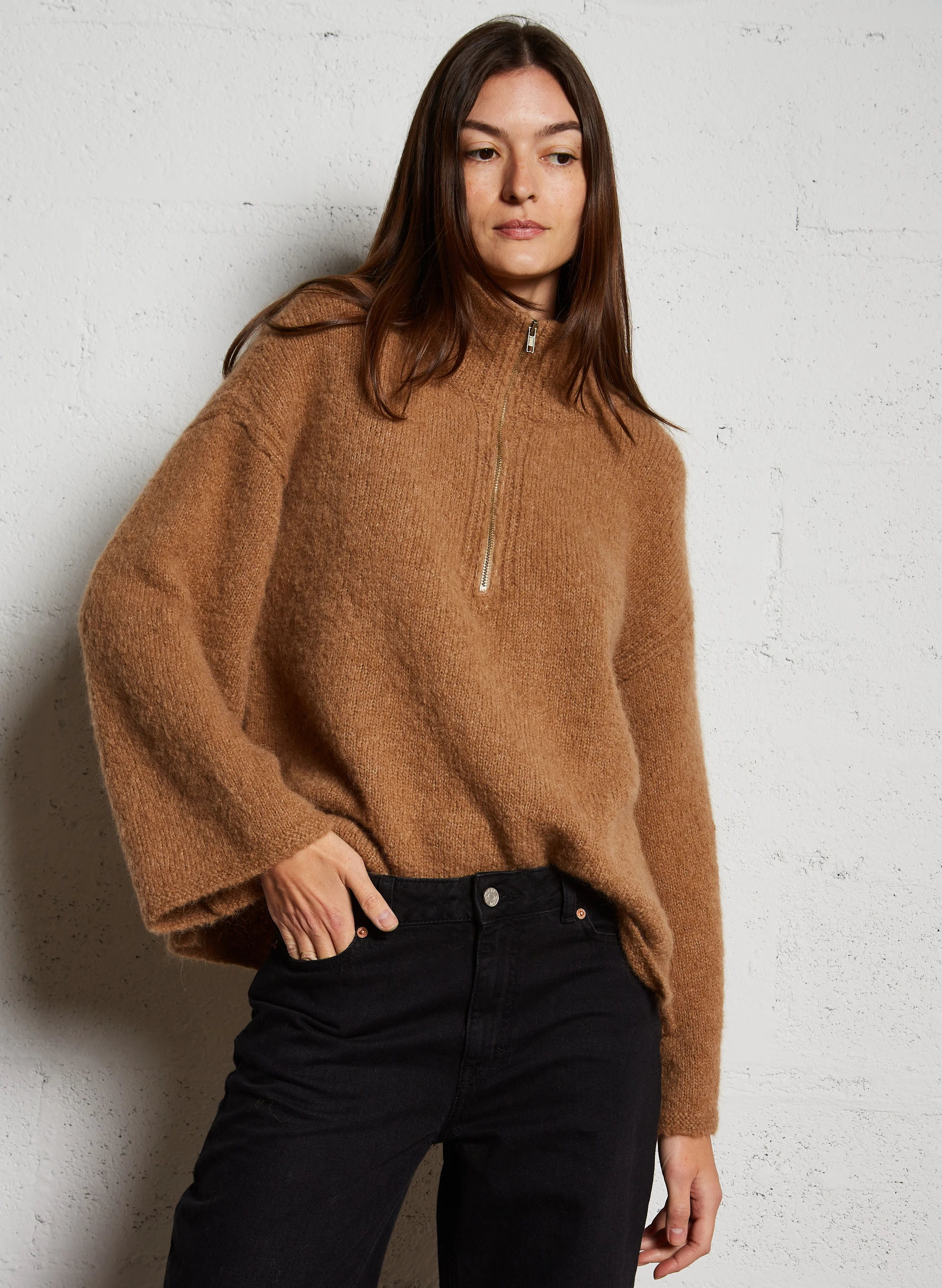 MARIE - Pull col camionneur en alpaga mélangée | Beige