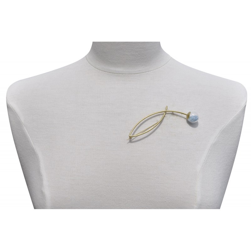 Broche Double Tiges Laiton Bulle Pâte de Verre