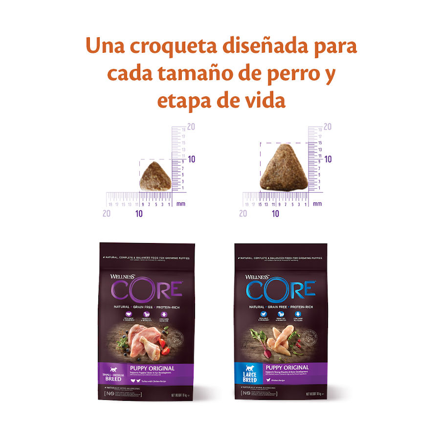 Ração para cães Wellness Core Puppy de porte pequeno/médio, 1,5 kg, sabor frango e peru.