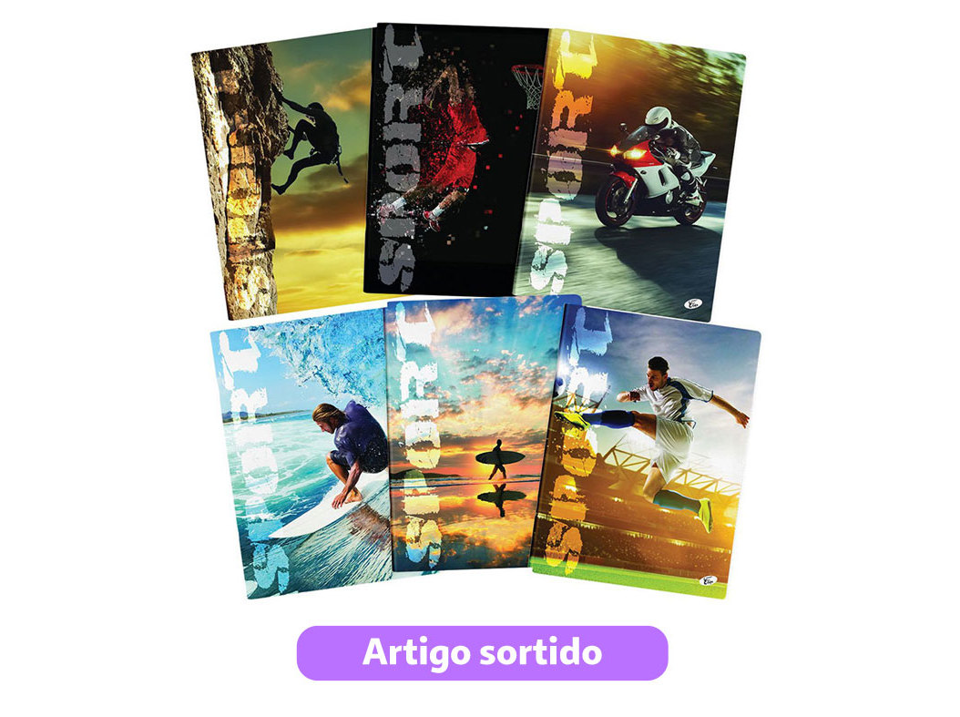 CADERNO AGRAFADO A4 SPORTS QUADRICULADO A4 48 FOLHAS MODELOS SORTIDOS