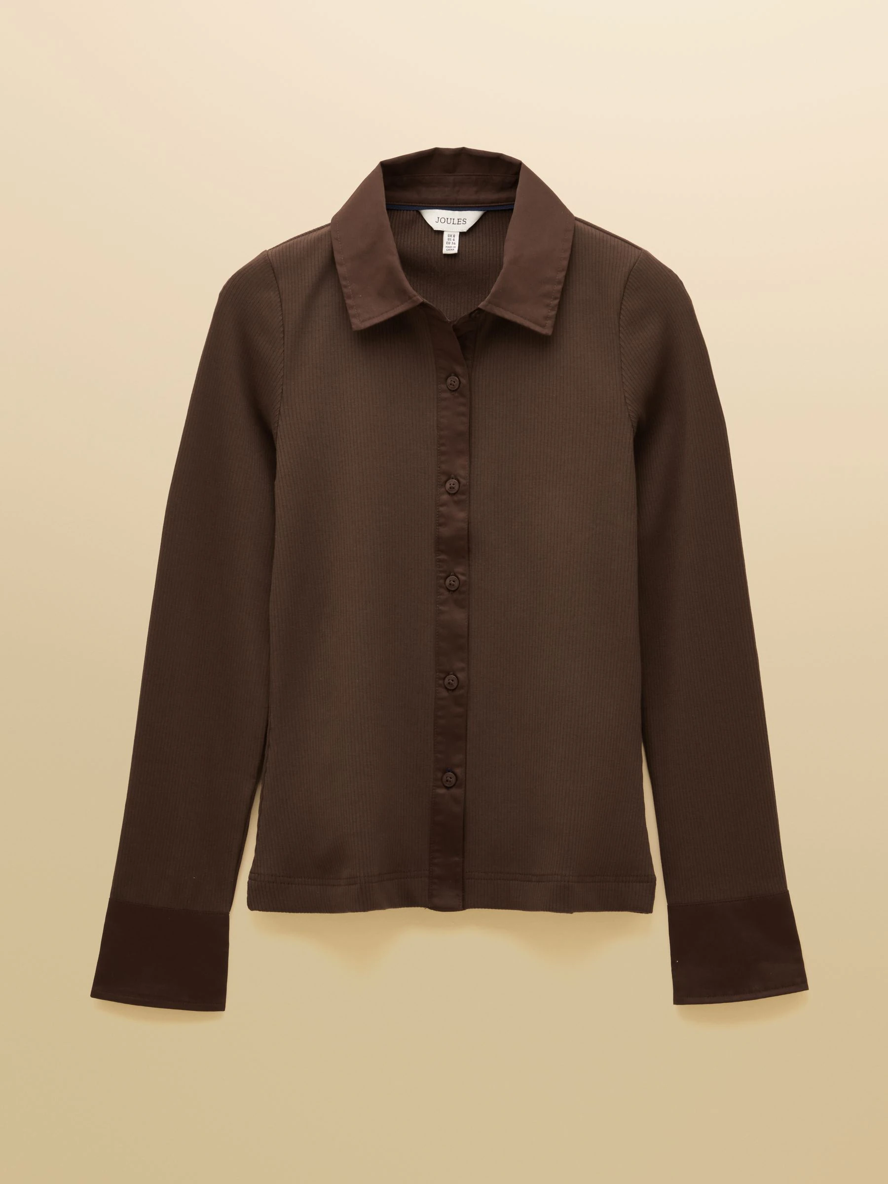 Chocoladebruin - Anita Cotton-Rich Long Sleeve Ribbed Jersey Shirt