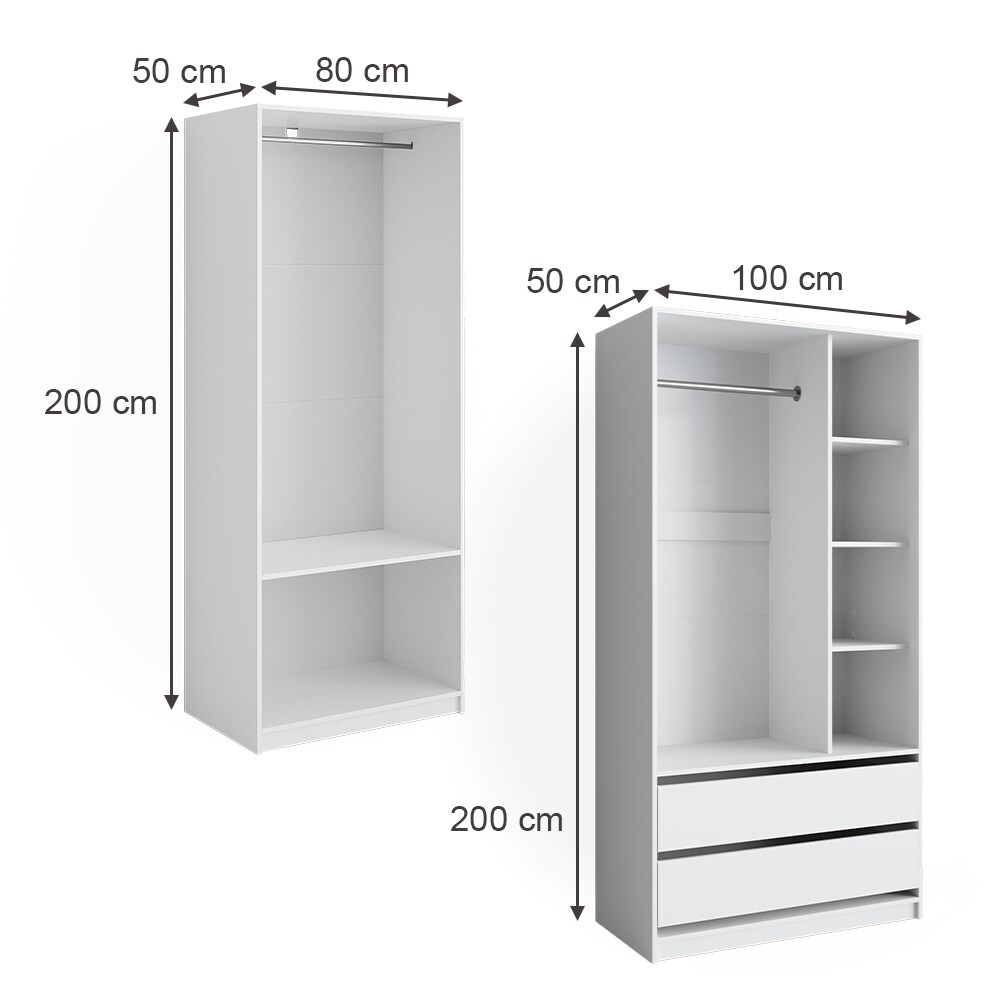 Vicco Kleiderschrank Elmo Weiß 80 x 200 cm Set mit 2 Teile