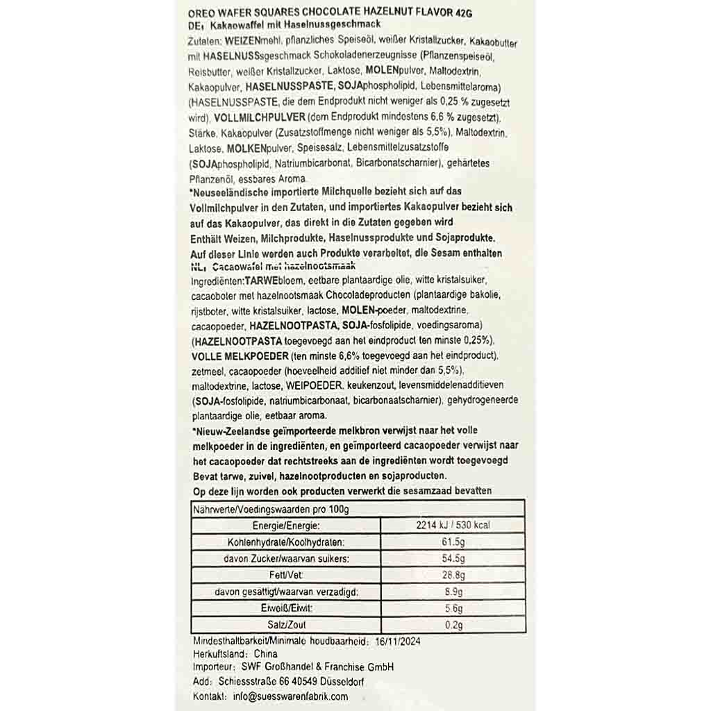 Oreo Wafer Sqares Hazelnut 42g MHD:22.2.25