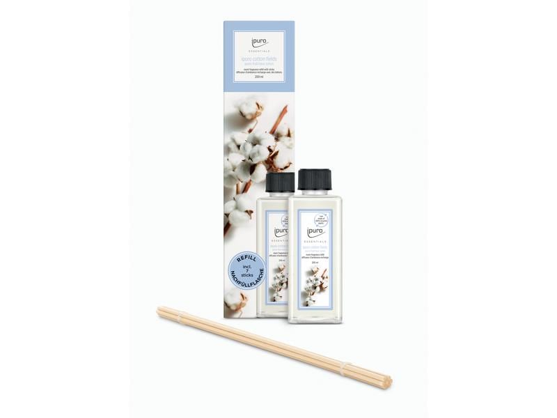 ipuro Duftstäbchen Refill Cotton Fields mit Stäbchen 200 ml Nachfüller für Duftstäbchen mit sanften Noten