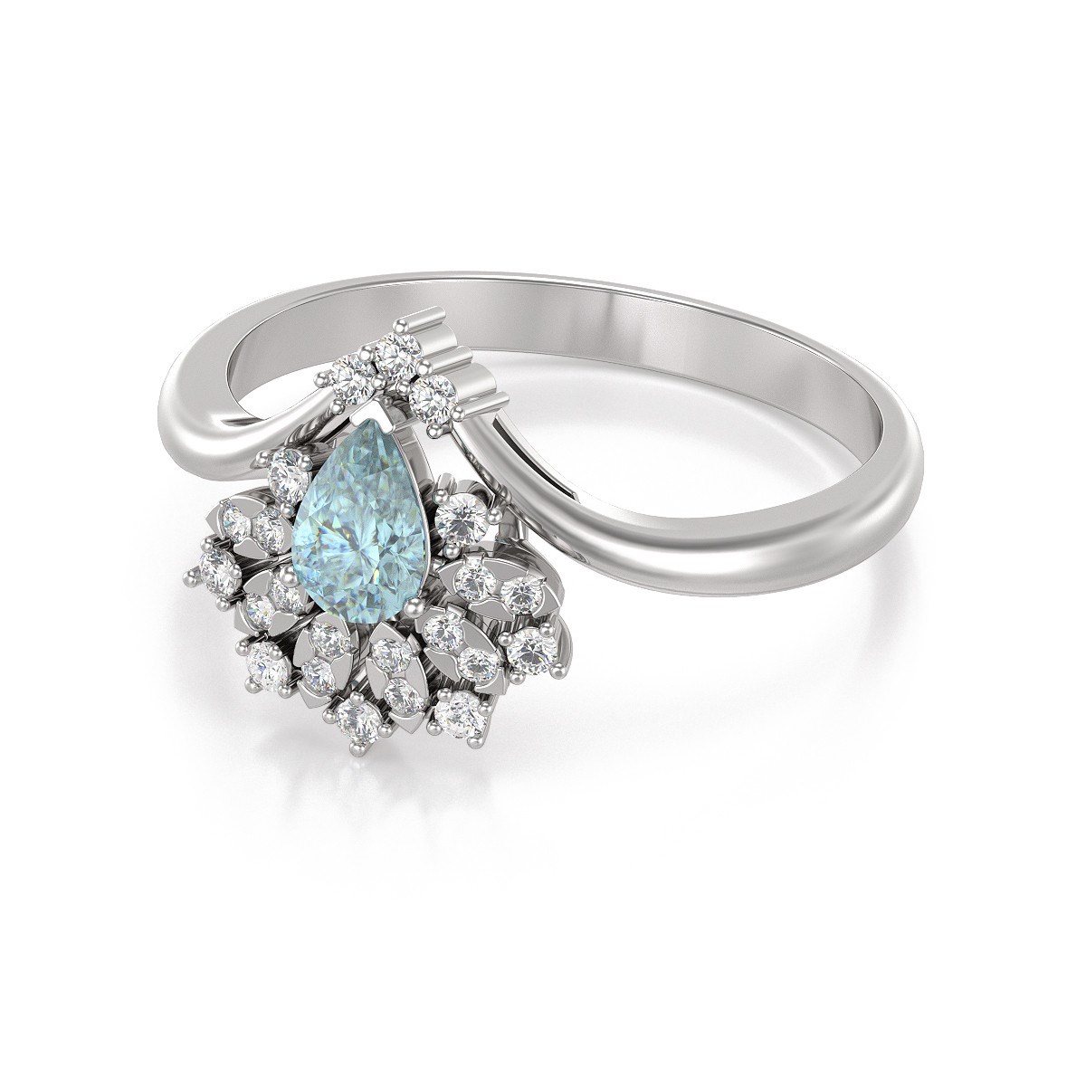 Bague ADEN Or 585 Blanc Aigue-Marine et diamants 3.6grs