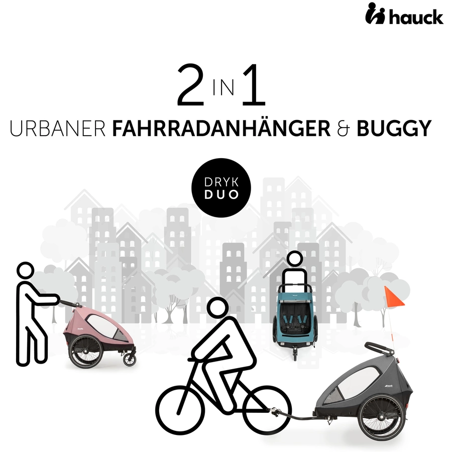 hauck 2in1 Fahrradanhänger und Buggy Dryk Duo Melange Grey