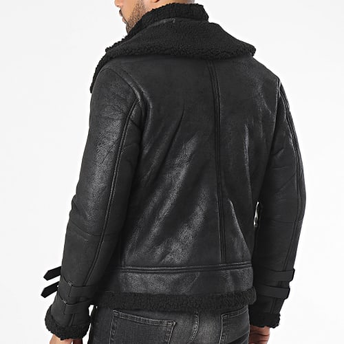 Veste Biker Col Mouton Noir