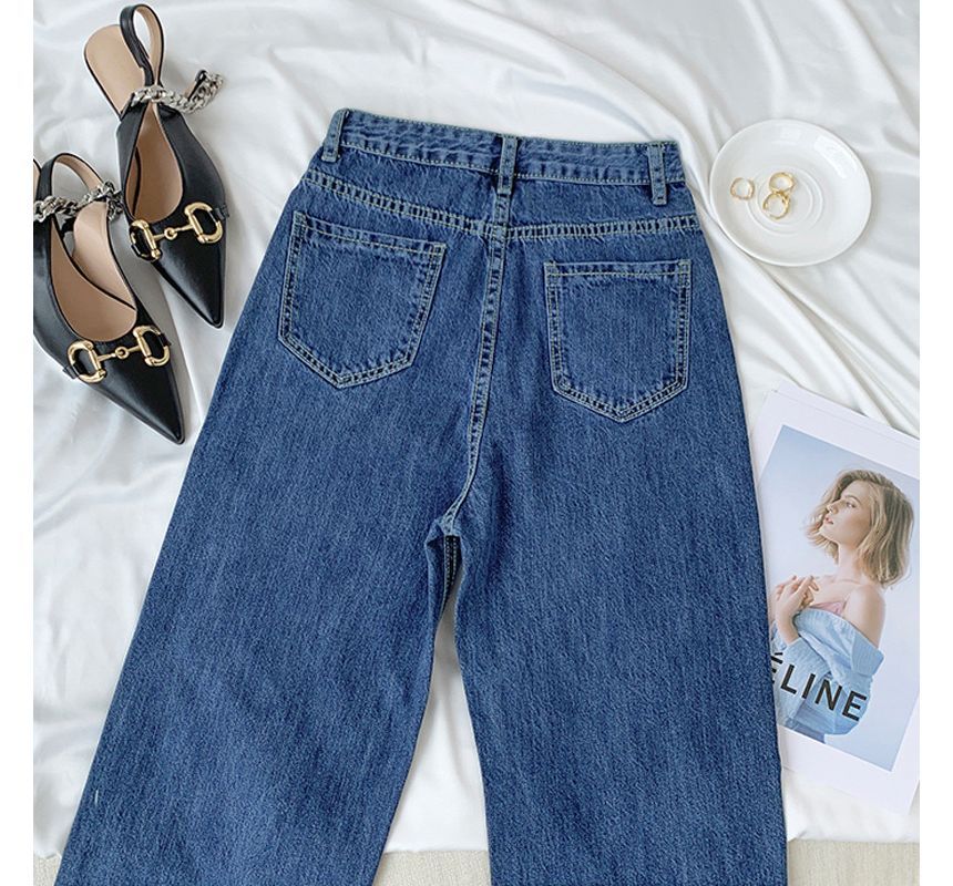 DREE - High Waist Washed Wide Leg Jeans