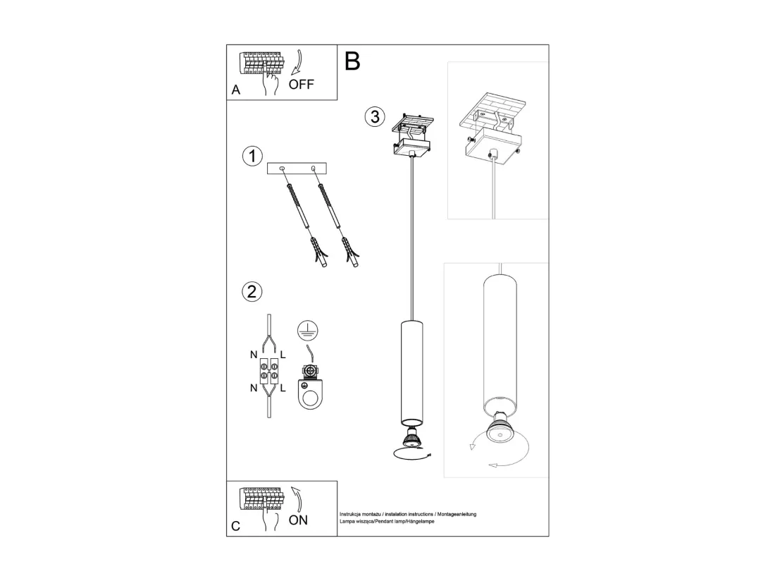 Lampe à suspension Lagos grenier en acier - 1 sources lumineuses - L.8 x H.118 cm - ocre rouge