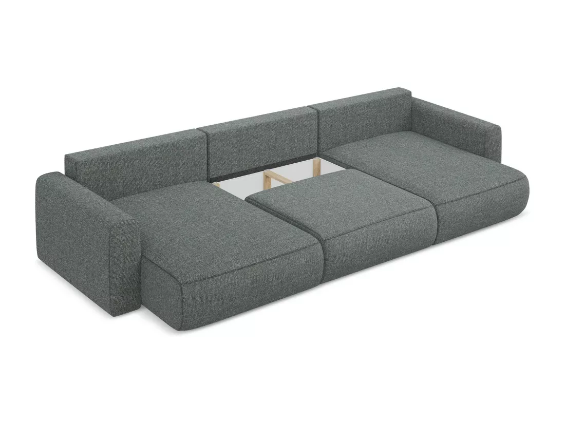 Canapé d'angle panoramique convertible en tissu texturé - acier - KAPUA