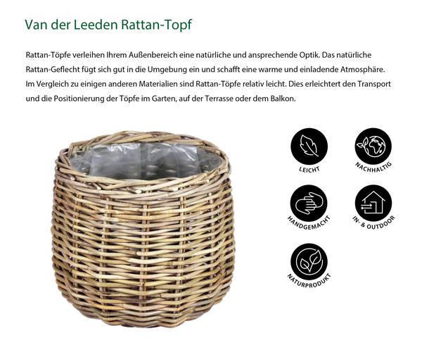 Van der Leeden Rattan-Topf, rund, grau