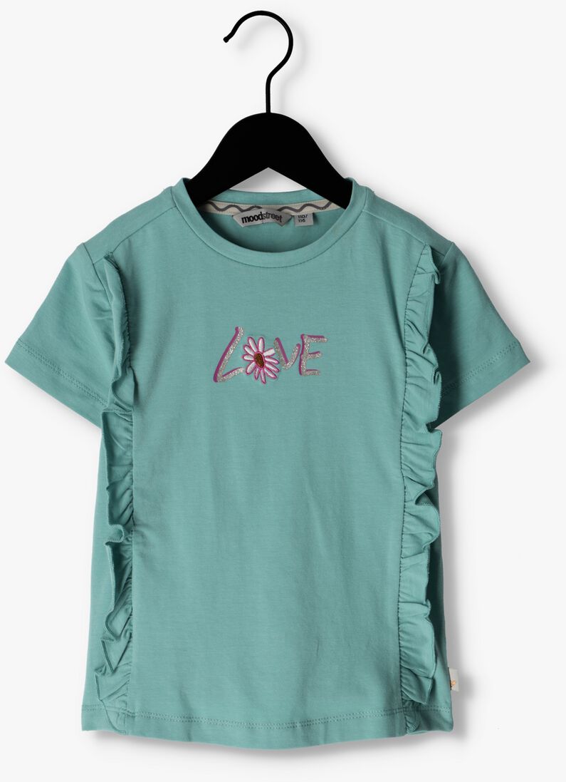 MOODSTREET groene moodstreet top t-shirt frills with embroidery and print