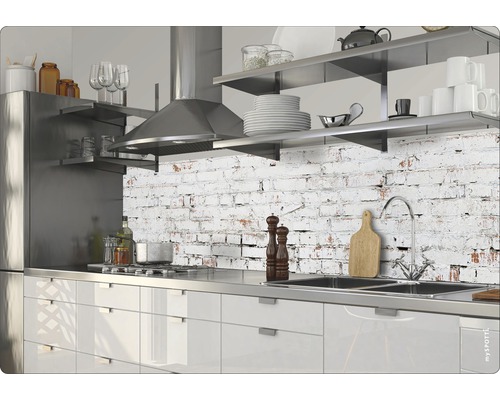 Keukenachterwand mySpotti Splash White Bricks stenen muur 2800 x 600 mm SP-F2-1251
