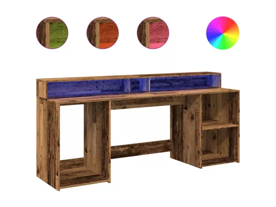 Bureau avec lumières LED vieux bois bois d'ingénierie