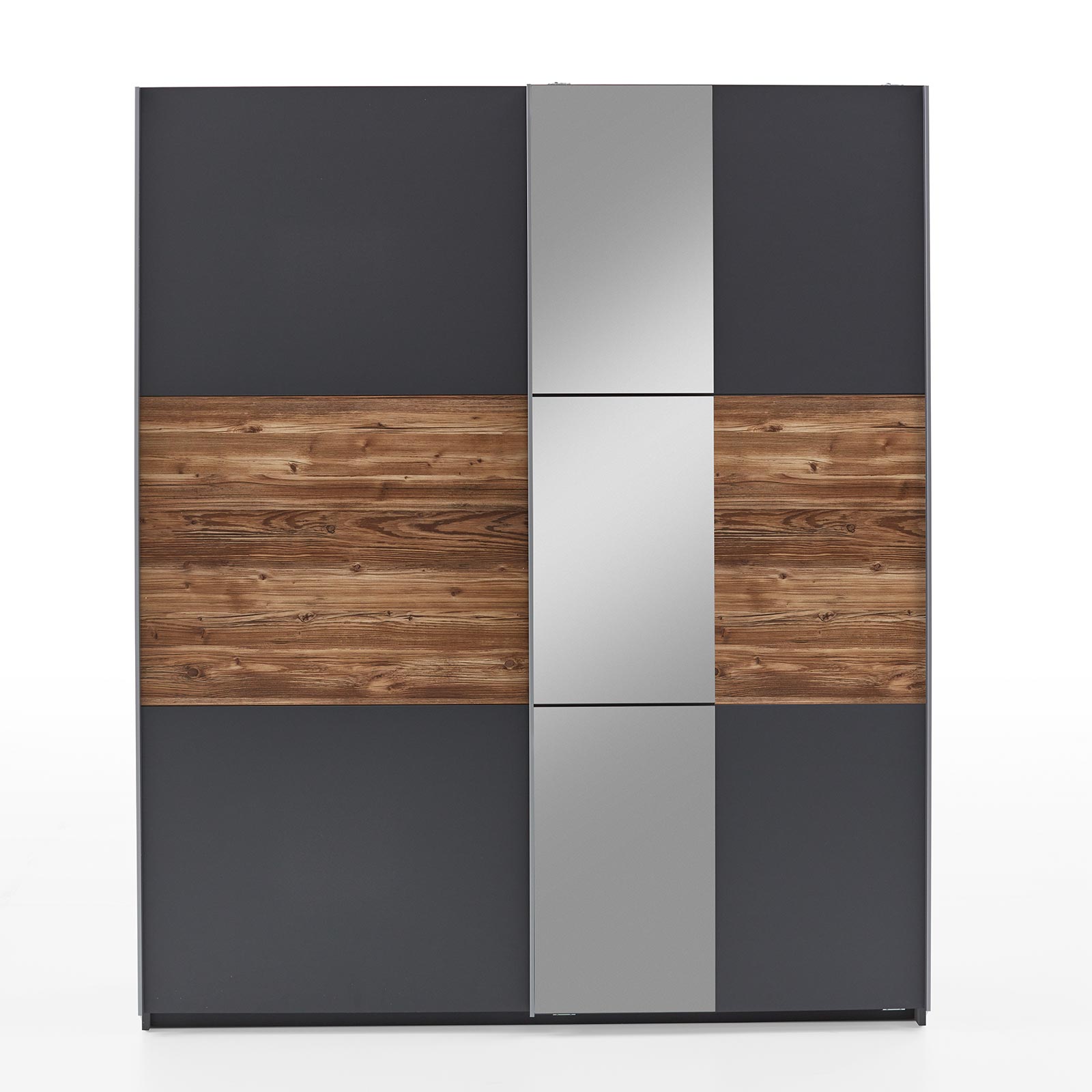 Schwebetürenschrank - grau Metallic - Fichte - 175 cm