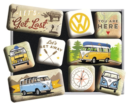 Decoratieve magneet VW Bulli Let`s Get Lost set van 9
