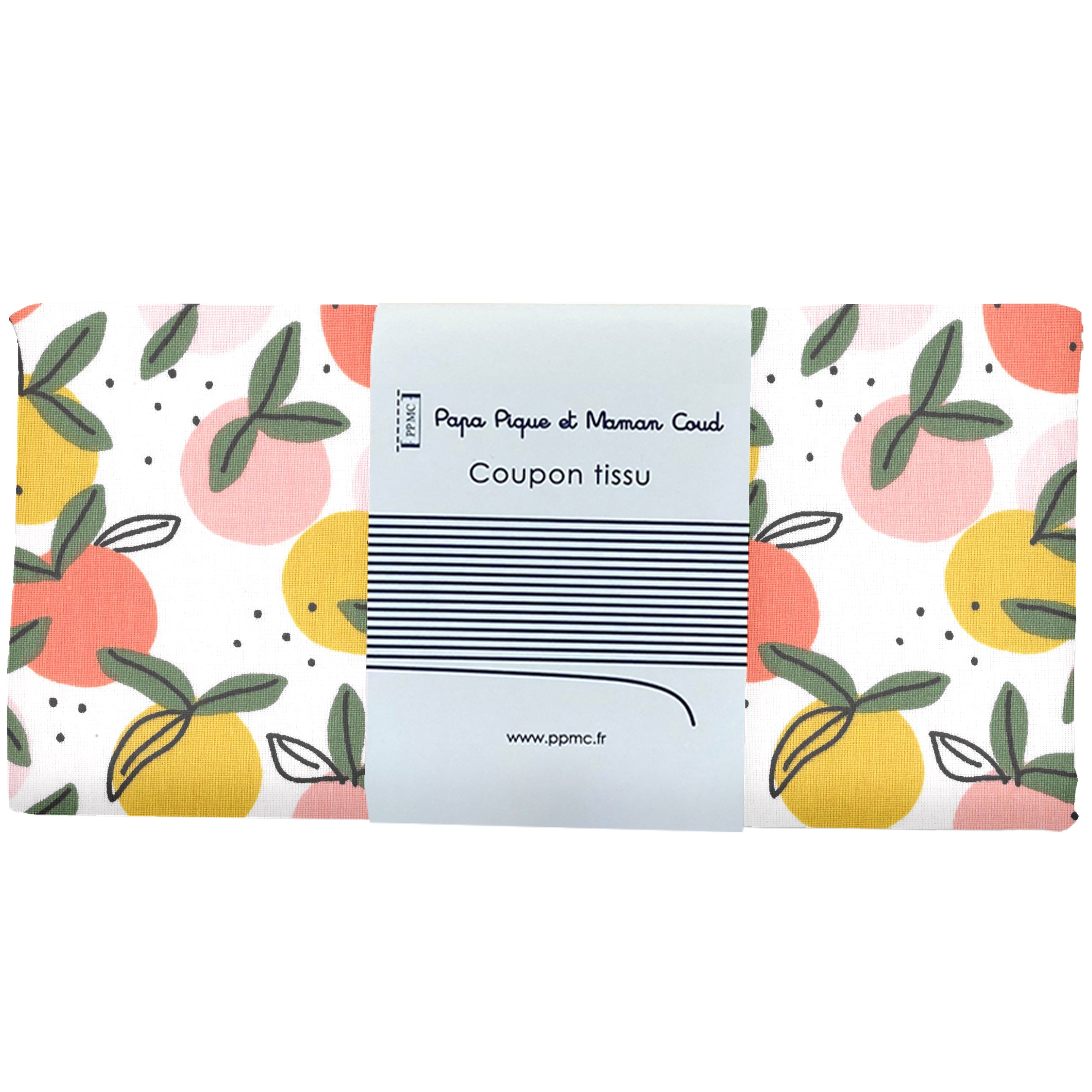 Coupon Tissu 50 Cm Ex2519 Ronde De Fruits Blanc Peche
