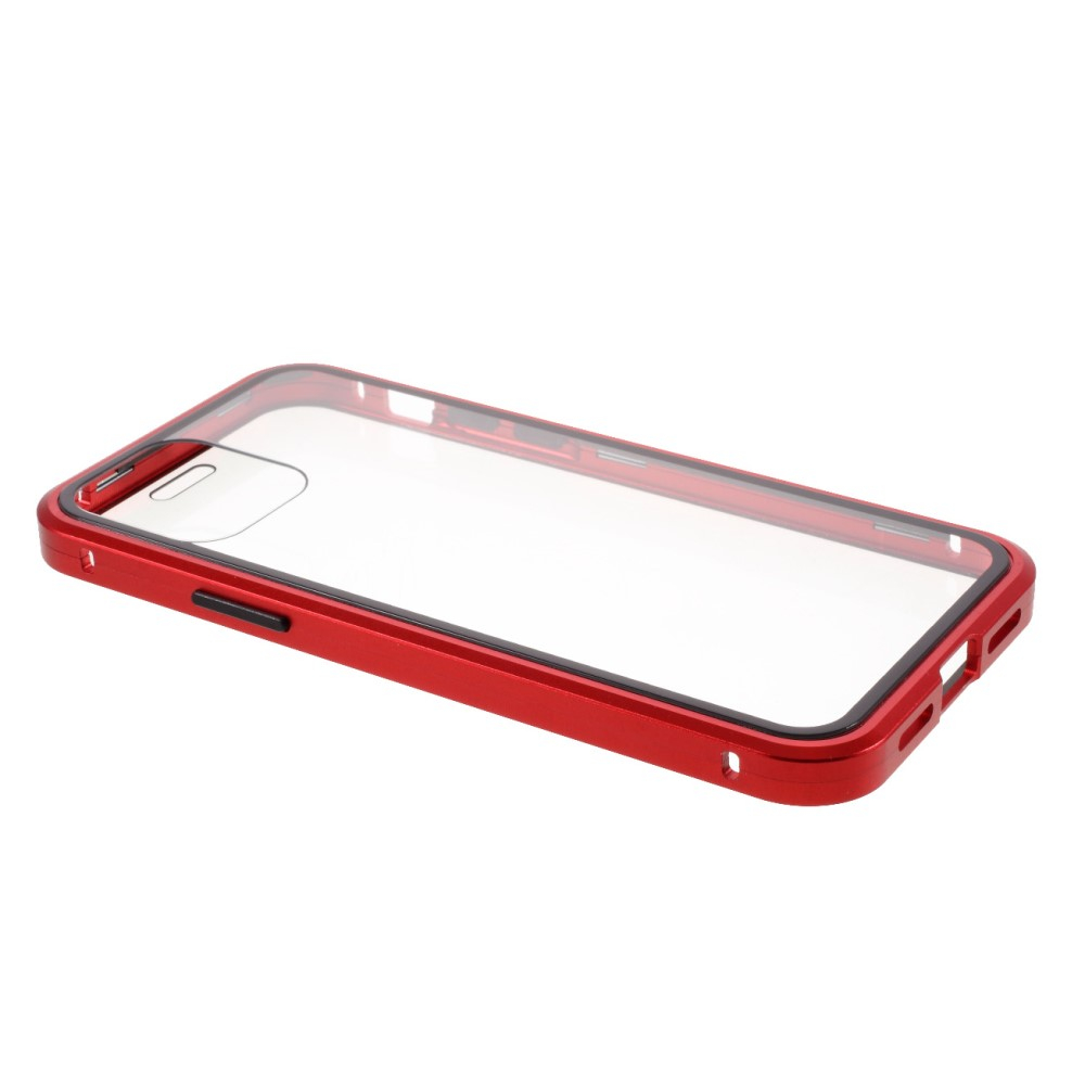 iPhone 12 / iPhone 12 Pro Magnetische Alu Schutzhülle mit Panzer Glas Backcover   Displayschutz (Magnet-Technologie) - Rot