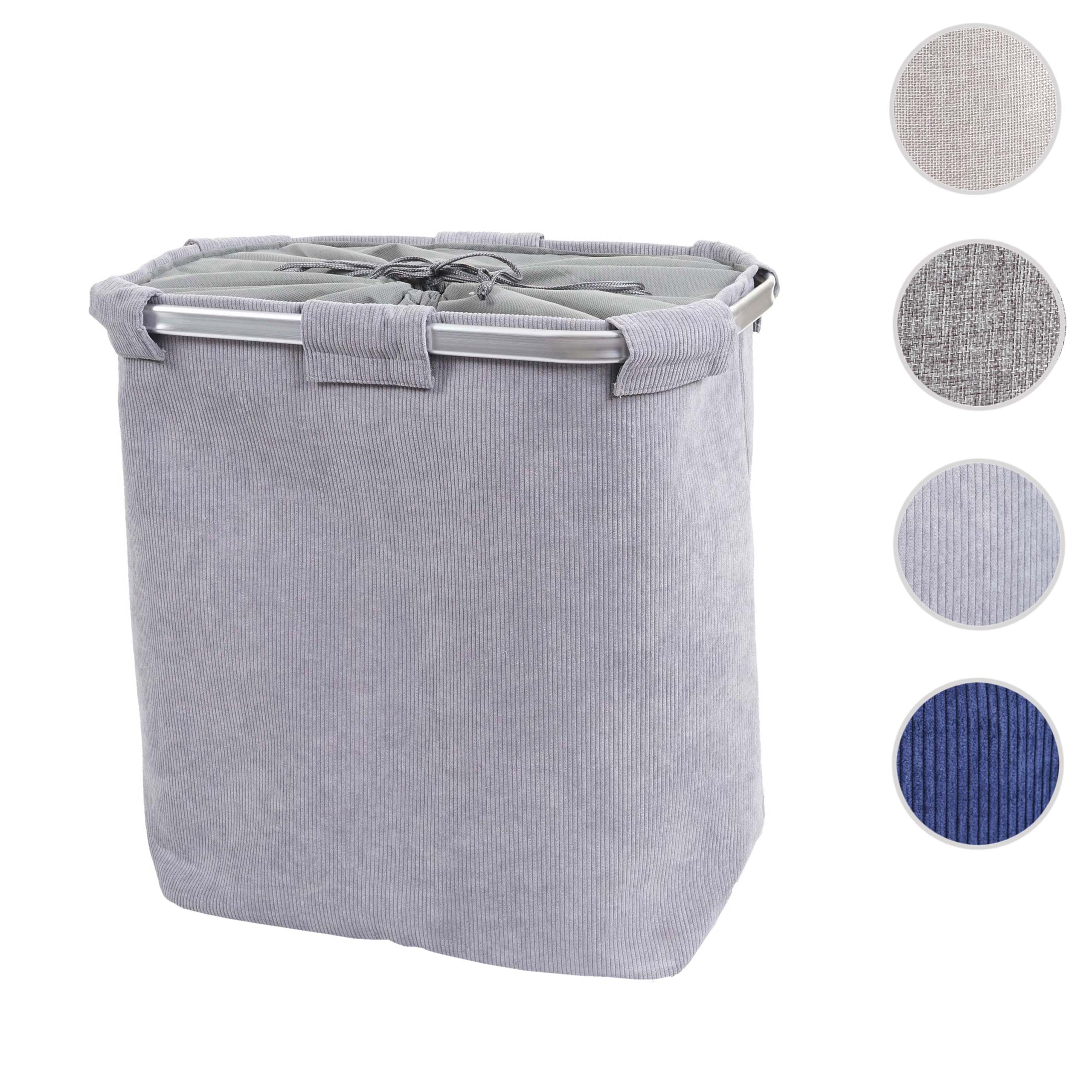 Wäschesammler MCW-C34, Laundry Wäschebox Wäschekorb Wäschebehälter mit Netz, 2 Fächer 56x49x30cm 82l ~ cord grau