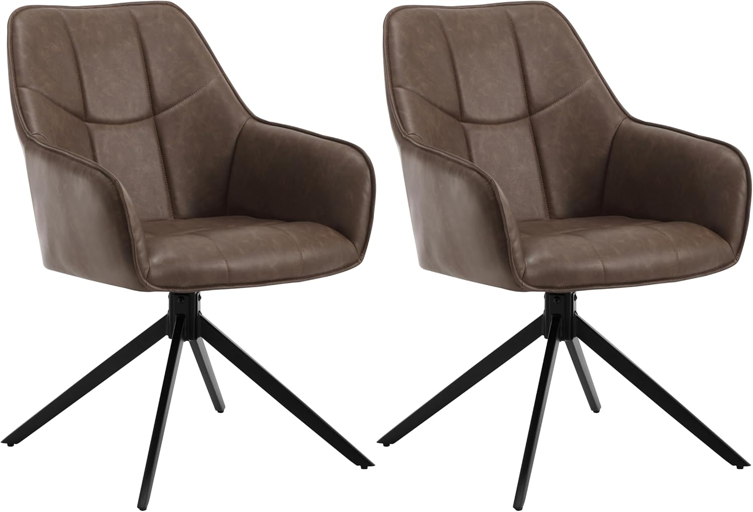 WOLTU Esszimmerstühle drehbar 2er Set, für Esszimmer Wohnzimmer Küche, Küchenstühle gepolstert mit Armlehnen, Metallbeinen, aus Vintage Kunstleder, Braun