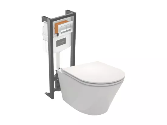 Pack WC suspendu sans bride JACOB DELAFON Rodin+ avec abattant + bâti support + plaque chromée