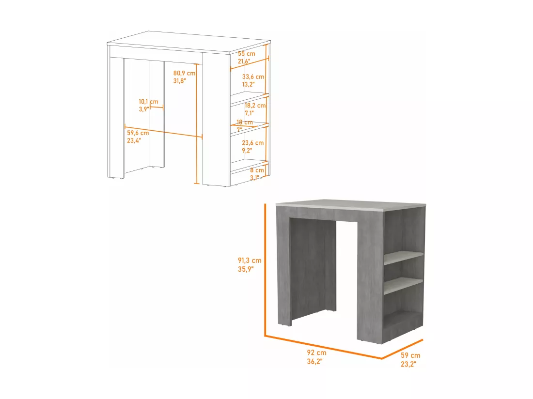 Table d'appoint Portree en mélamine avec 2 étagères , 91.18 cm X 92 cm X 58.9 cm , Blanc