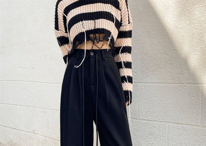 Horrysonie - High Rise Plain Inverted Pleated Wide Leg Pants
