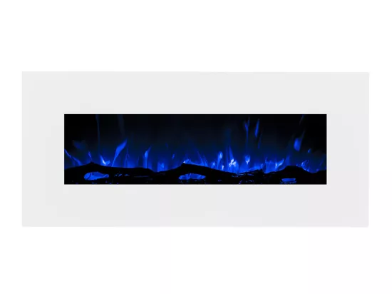 Cheminée électrique murale LALITA - L110 x P14 x H49 cm - Blanc