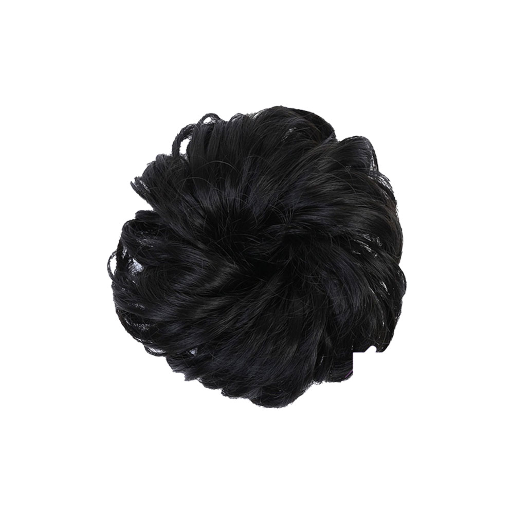 (Ø15cm) Kunsthaar Donut Haargummi Extensions Curly Band - Schwarz