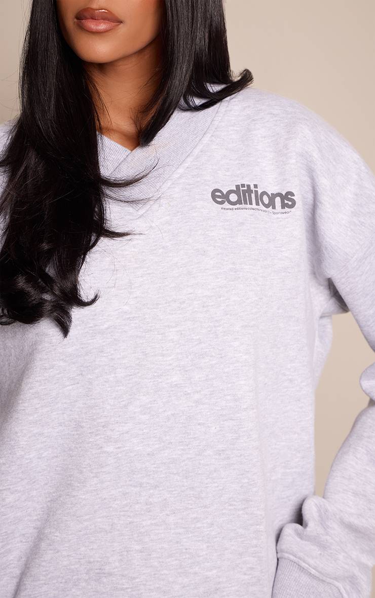 Gris Chiné Sweat-shirt Grande Taille Éditions Imprimé Col V Épaules Dénudées